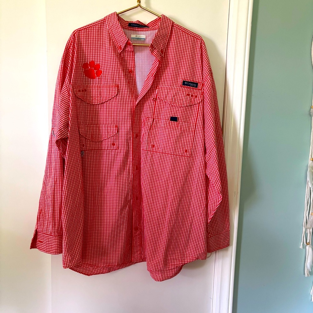 Orange Clemson Tigers Columbia button down